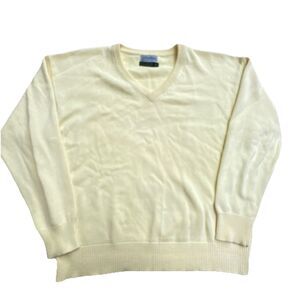Puritan Sweater Men M Yellow Cotton V Neck Long Sleeve